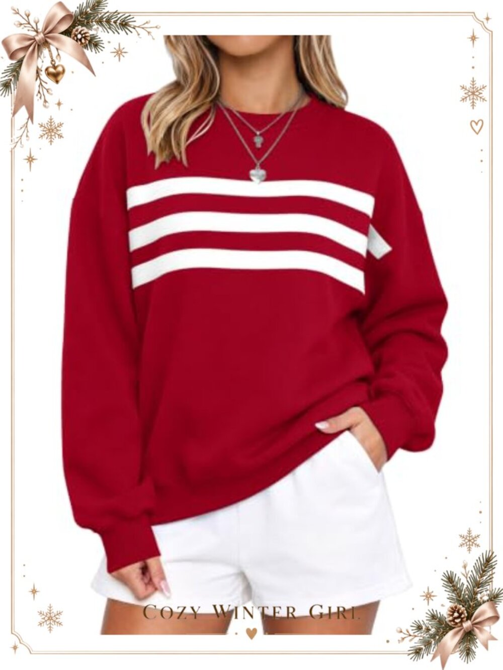 Oversized Striped Crewneck Sweatshirt Drop Shoulder Pullover Top